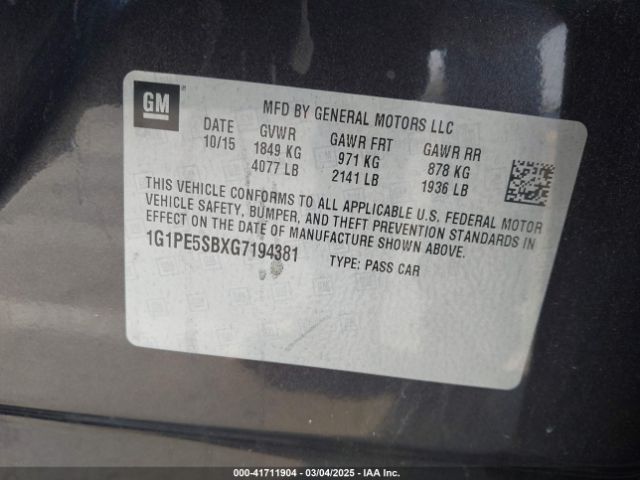 1G1PE5SBXG7194381 Chevrolet Cruze Limited 1lt Auto
