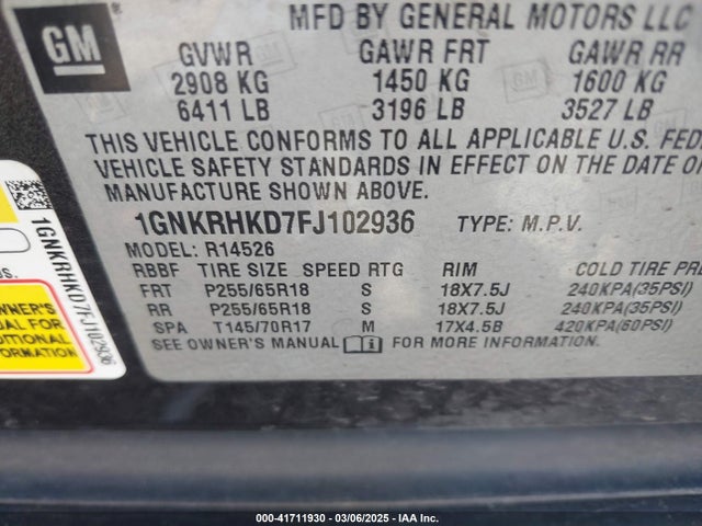 Chevrolet llt 2015 1GNKRHKD7FJ102936 Image 25