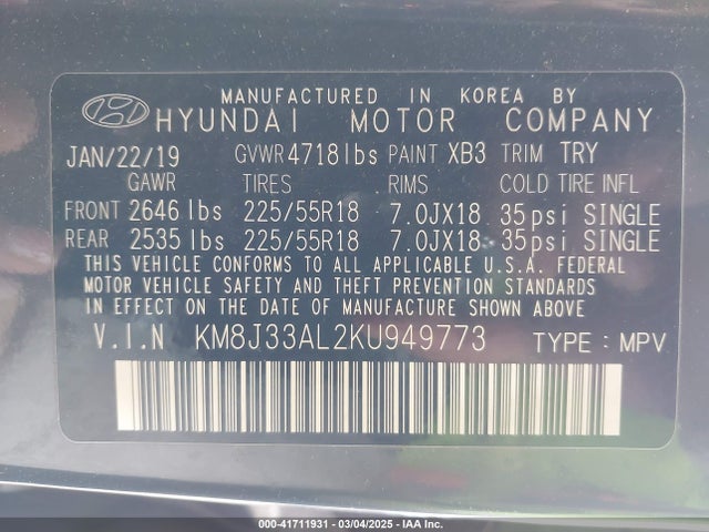 KM8J33AL2KU949773 Hyundai gdi theta ii