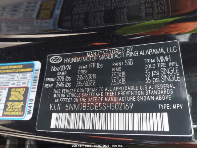 5NMJB3DE5SH502169 Hyundai TUCSON SEL