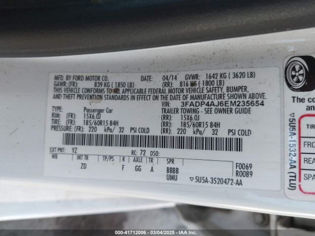 3FADP4AJ6EM235654 Ford FIESTA S