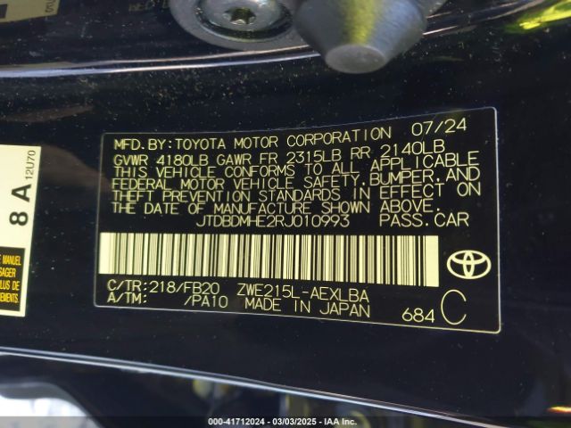 JTDBDMHE2RJ010993 Toyota Corolla Hybrid Le