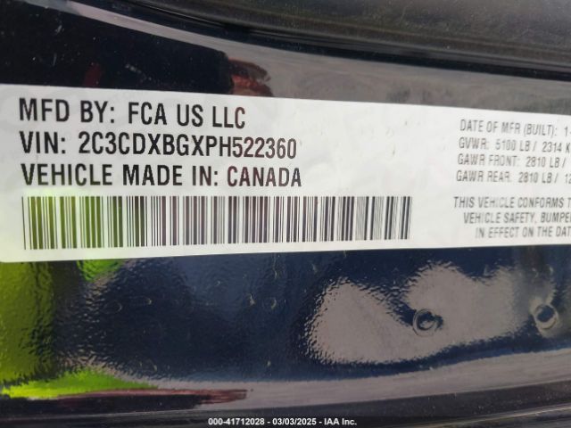 2C3CDXBGXPH522360 Dodge Charger Sxt