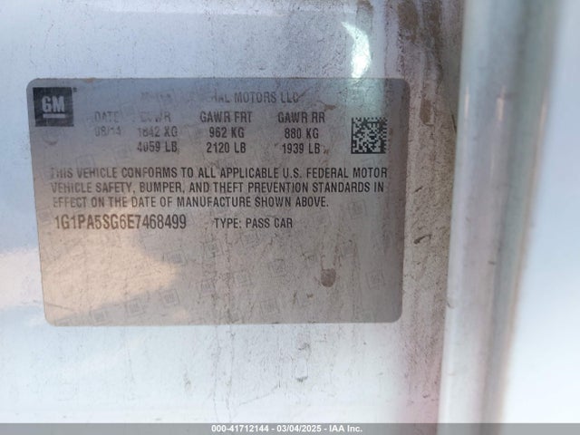 1G1PA5SG6E7468499 Chevrolet Cruze Ls Auto