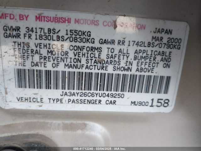 2000 MITSUBISHI MIRAGE JA3AY26C6YU049250 Photo 8