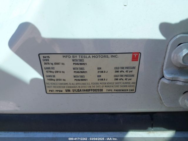 5YJSA1H48FF082038 Tesla Model S 85d/p85d
