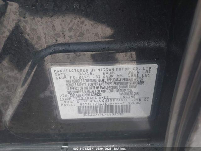 3N1AB7AP6KL605930 Nissan SENTRA SV