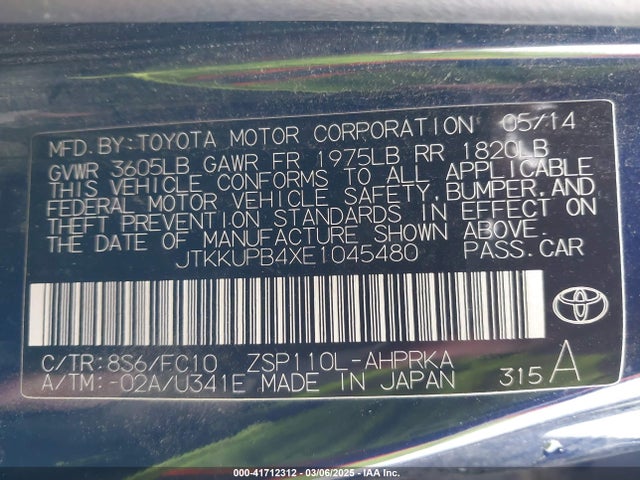 JTKKUPB4XE1045480 Scion 2zr-fe
