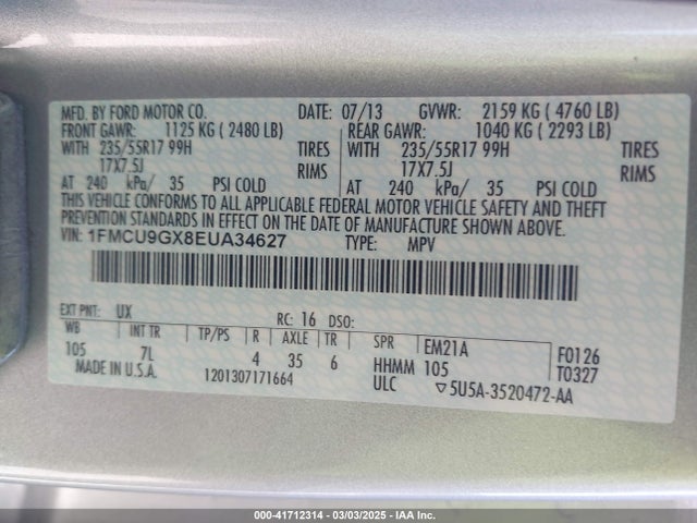 1FMCU9GX8EUA34627 Ford ESCAPE SE