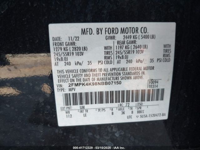 2FMPK4K98NBB07150 Ford Edge Titanium