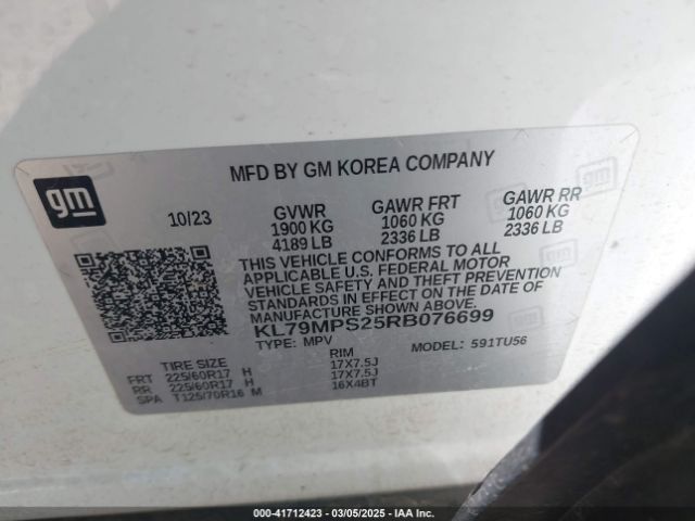 KL79MPS25RB076699 Chevrolet Trailblazer Fwd Lt