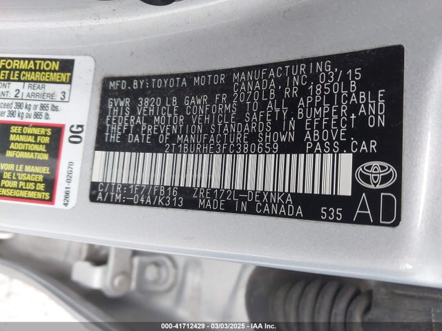 Toyota COROLLA LE 2015 2T1BURHE3FC380659 Image 9