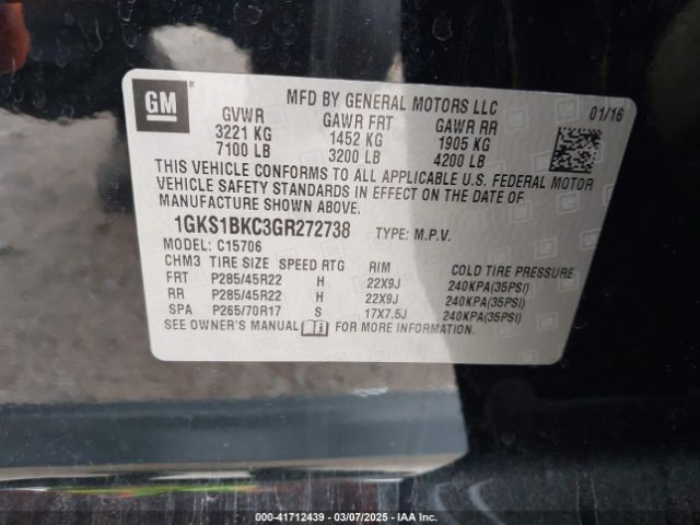 1GKS1BKC3GR272738 GMC YUKON SLT