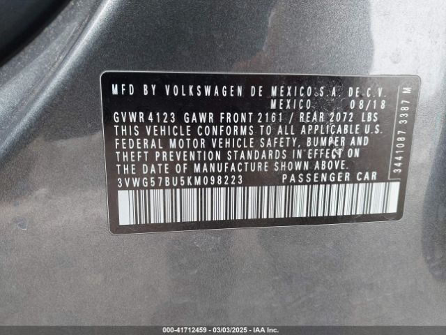3VWG57BU5KM098223 Volkswagen Jetta 1.4t Sel Premium