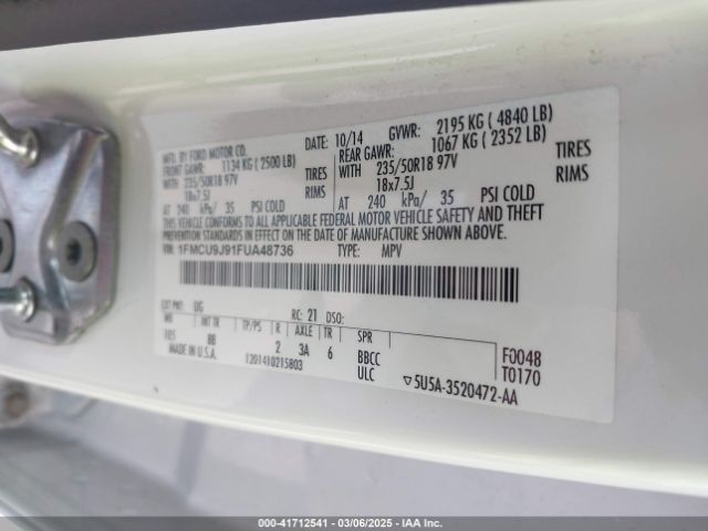 1FMCU9J91FUA48736 Ford Escape Titanium