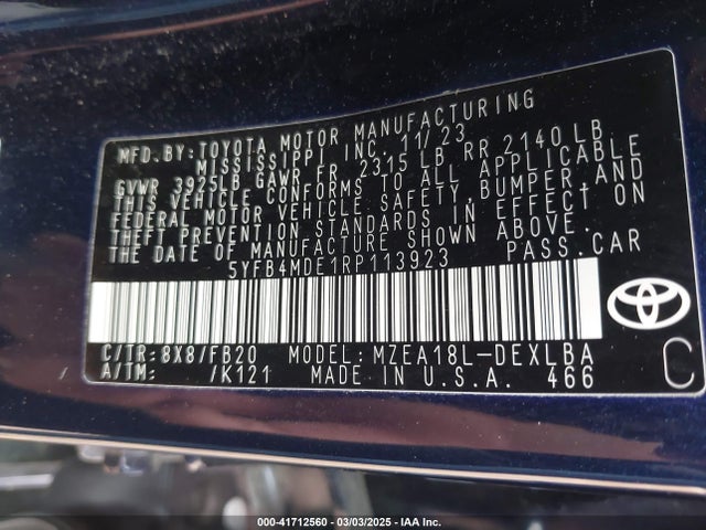 Toyota COROLLA LE 2024 5YFB4MDE1RP113923 Image 9
