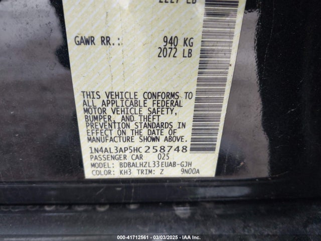 1N4AL3AP5HC258748 Nissan Altima 2.5 Sr
