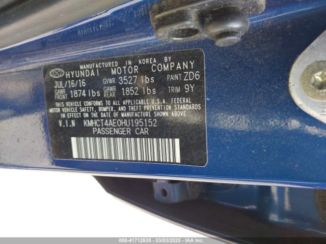 KMHCT4AE0HU195152 Hyundai ACCENT SE