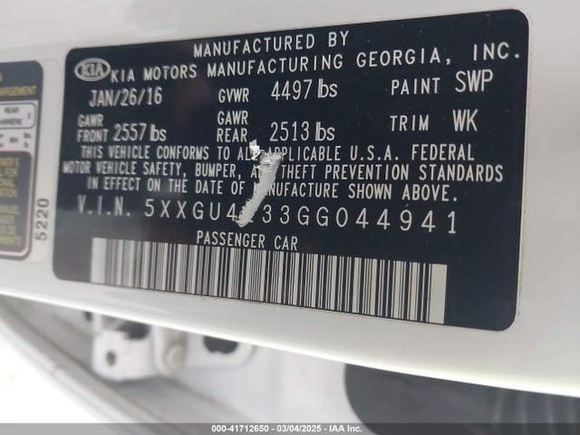 5XXGU4L33GG044941 KIA OPTIMA EX