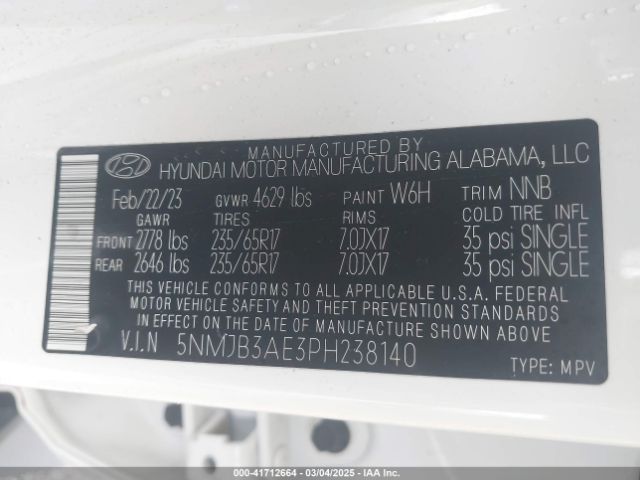 5NMJB3AE3PH238140 Hyundai TUCSON SEL