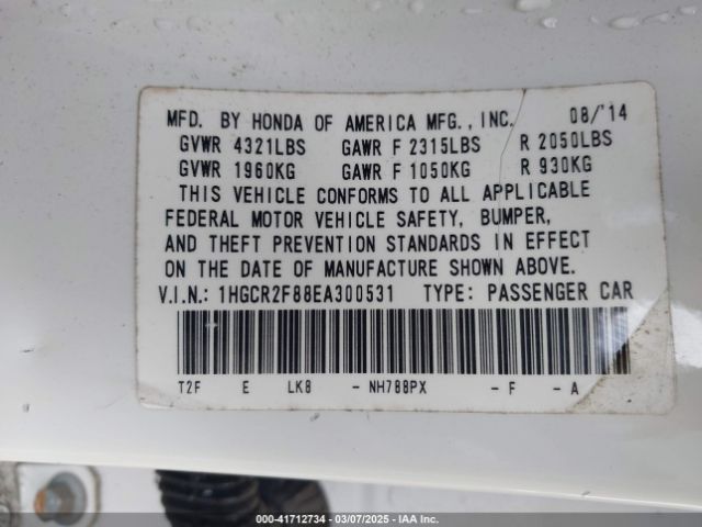 1HGCR2F88EA300531 Honda Accord Ex-l