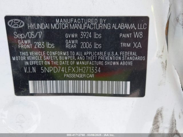 5NPD74LFXJH271334 Hyundai ELANTRA SE