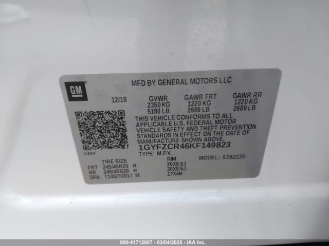1GYFZCR46KF149823 Cadillac Xt4 Premium Luxury