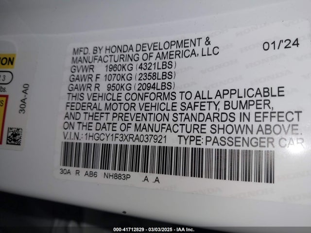1HGCY1F3XRA037921 Honda ACCORD EX