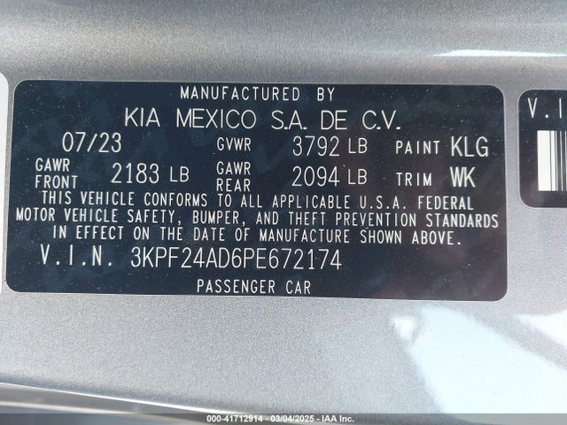 3KPF24AD6PE672174 KIA Forte Lxs
