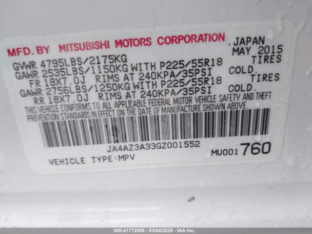 JA4AZ3A33GZ001552 Mitsubishi Outlander Es/se/sel