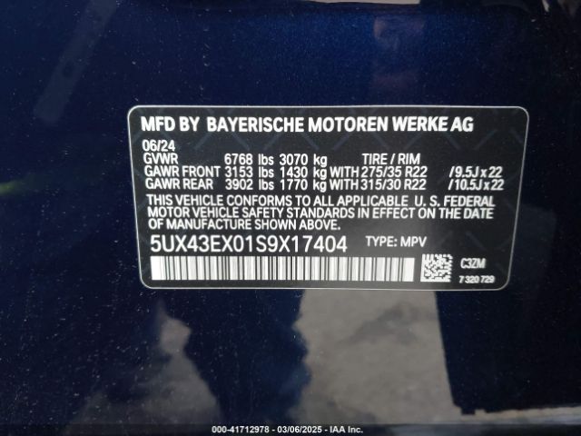 5UX43EX01S9X17404 BMW X6 M60i