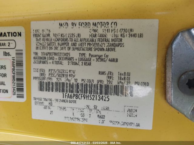 1FA6P8CF9H5213425 Ford MUSTANG GT