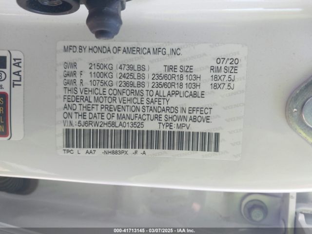 5J6RW2H58LA013525 Honda Cr-v Awd Ex