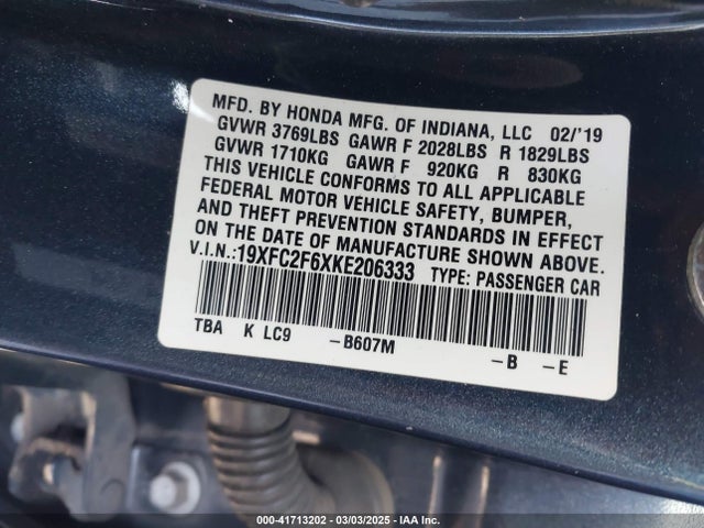 Honda Civic Lx 2019 19XFC2F6XKE206333 Image 9