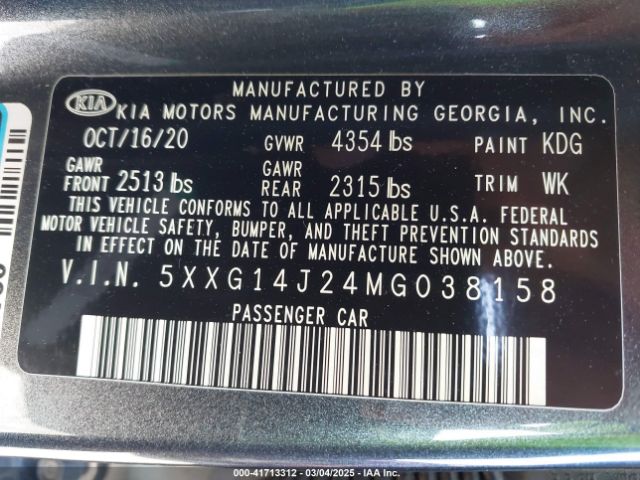 5XXG14J24MG038158 KIA K5 LXS