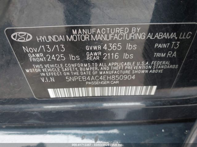 5NPEB4AC4EH850904 Hyundai SONATA GLS