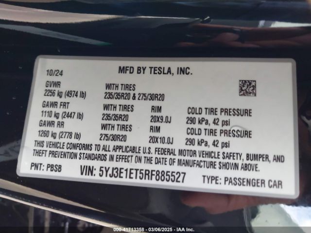 5YJ3E1ET5RF885527 Tesla MODEL 3