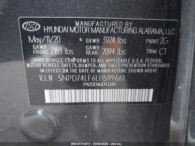 5NPD74LF6LH599661 Hyundai ELANTRA SE