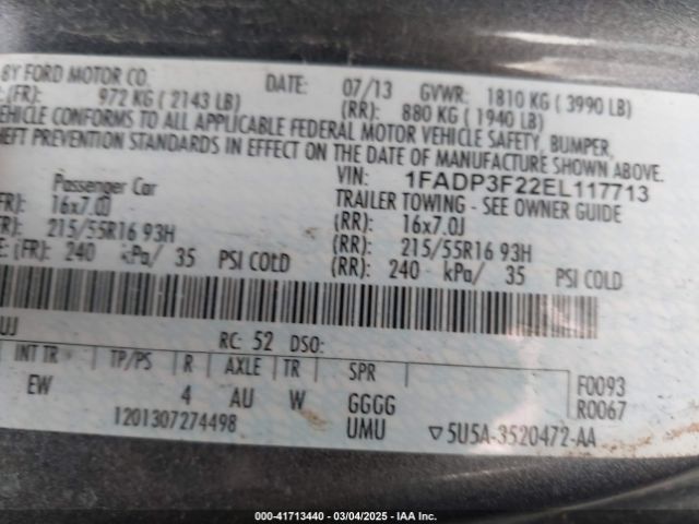 1FADP3F22EL117713 Ford FOCUS SE
