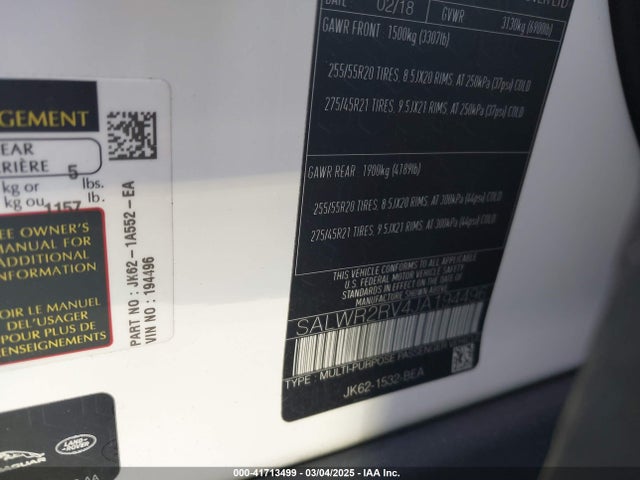 Aukcja sprzedaży 2018 Land Rover Range Rover Sport Hse, vin: SALWR2RV4JA194496, numer aukcji: 41713499