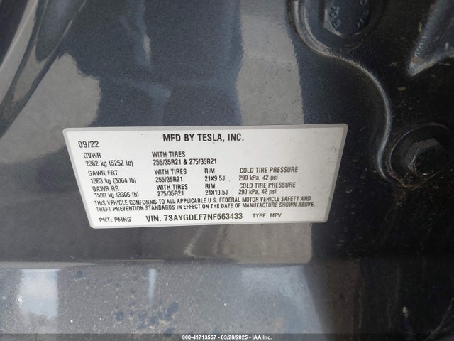 2022 TESLA MODEL Y 7SAYGDEF7NF563433 Photo 8
