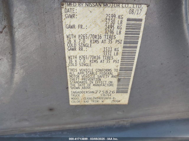 1N6AD0ER5HN775826 Nissan Frontier Sv