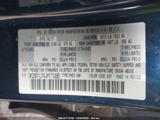 3MZBN1U74JM171286 Mazda Mazda3 Sport