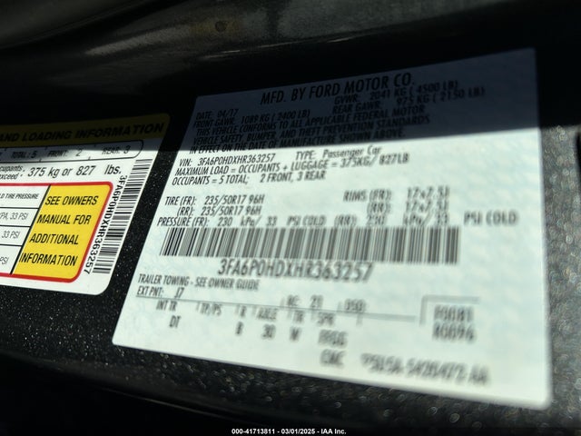 Ford Fusion 2017 3FA6P0HDXHR363257 Image 9