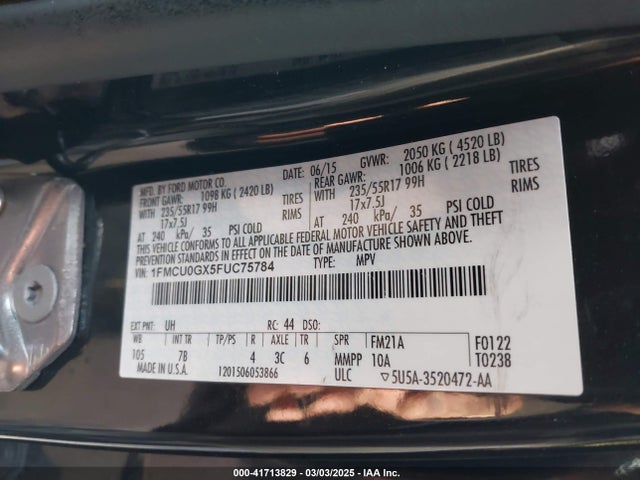 Ford ESCAPE SE 2015 1FMCU0GX5FUC75784 Image 9