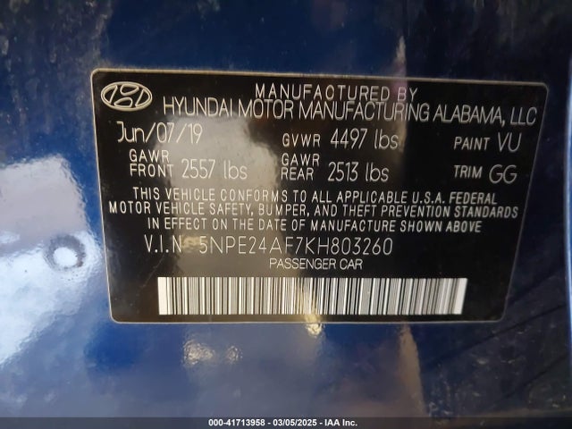 5NPE24AF7KH803260 Hyundai SONATA SE
