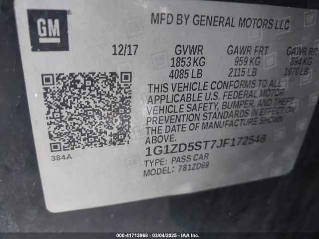 1G1ZD5ST7JF172548 Chevrolet MALIBU LT