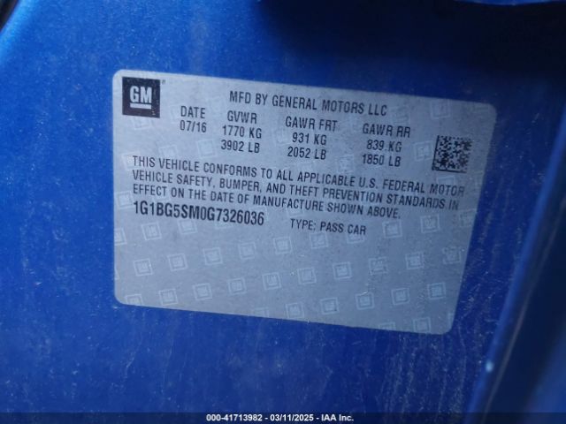 1G1BG5SM0G7326036 Chevrolet Cruze Premier Auto