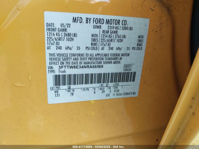 3FTTW8E34NRA66569 Ford Maverick Xlt
