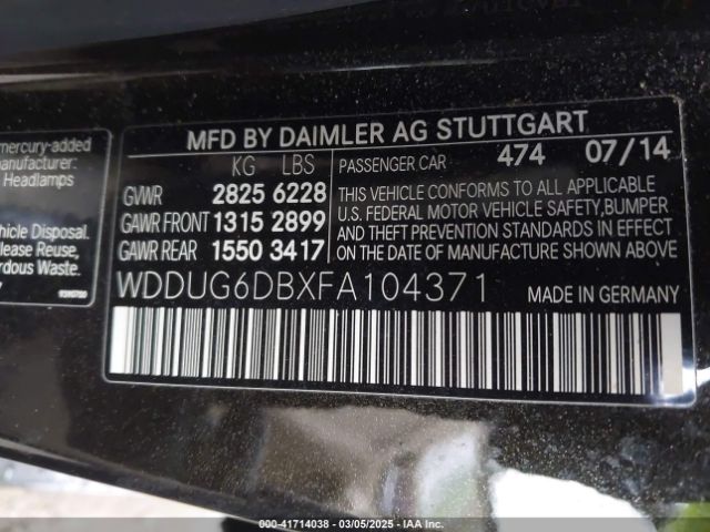 WDDUG6DBXFA104371 Mercedes-Benz S 550 Plug-in Hybrid